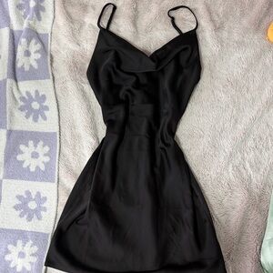 Urban Outfitters Black Satin Cowl Slip Mini Dress